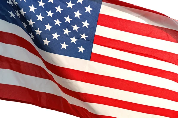 Acenando estrela e listras bandeira americana no fundo branco — Fotografia de Stock