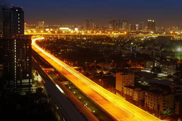 Transportation in modern city, Street night light, light trails — Stock Photo, Image