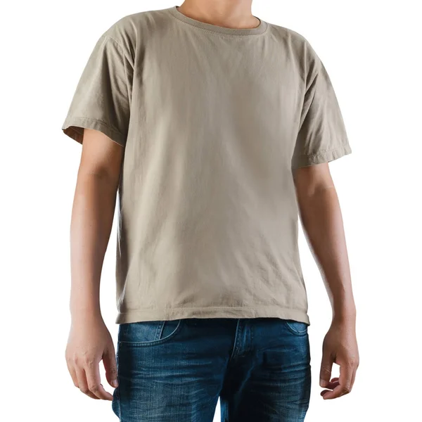 흰색 바탕에 공백 t-셔츠를 착용 하는 남자 — 스톡 사진