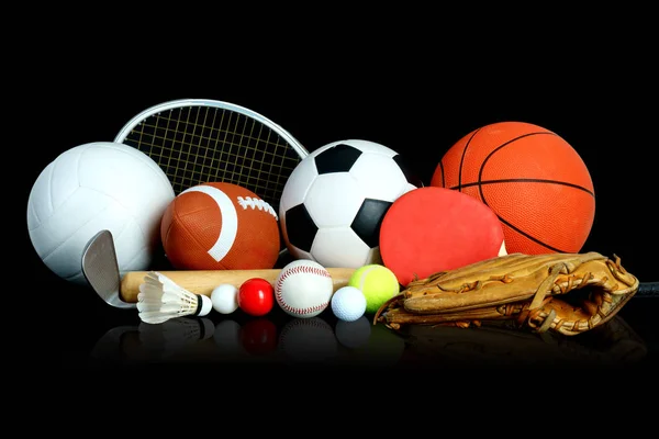 Sports Equipment on black background — Stock Photo, Image