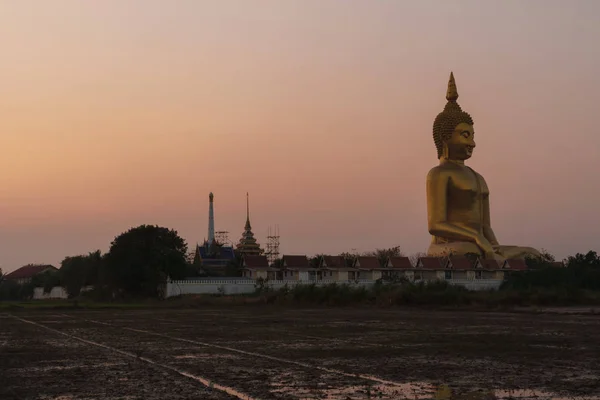 Großer Buddha in Thailand mit Abenddämmerungshimmel bei Sonnenuntergang — Stockfoto