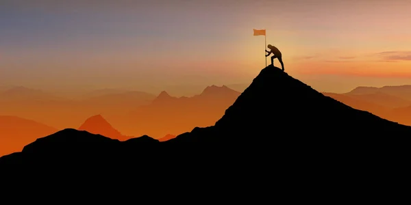 Silhouette of Businessman standing on mountain top over sunset t — Stock Photo, Image