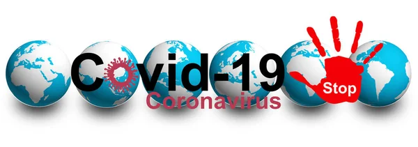 Während Der Epidemie Covid Stop Coronavirus Konzept Set Von Erdkugeln — Stockfoto