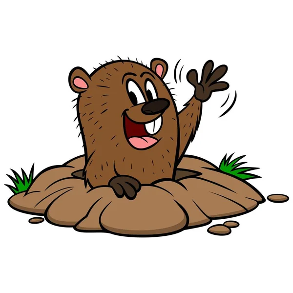 Marmotta Cartone Animato Illustrazione Una Simpatica Marmotta Che Ondeggia — Vettoriale Stock