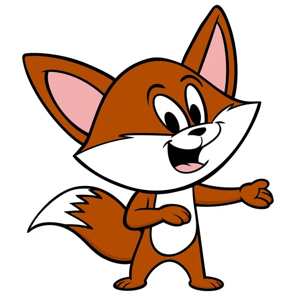 Fox Mascot Egy Rajzfilm Illusztráció Egy Aranyos Fox Kabala Rámutatva — Stock Vector
