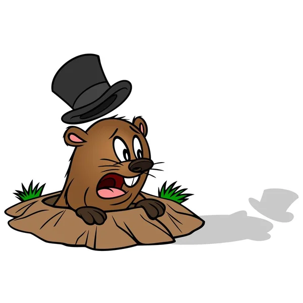 Groundhog Vede Sua Ombra Cartone Animato Illustrazione Una Simpatica Marmotta — Vettoriale Stock