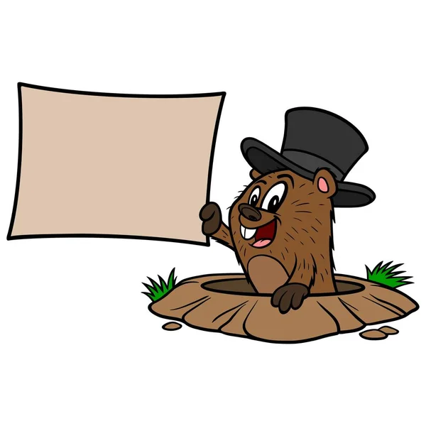 Groundhog Sign Cartoon Illustration Cute Groundhog Sign — 스톡 벡터