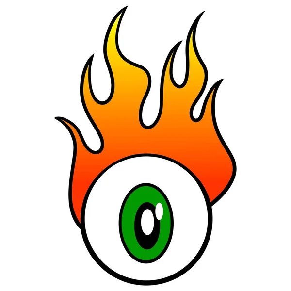 Eyeball Fire Tecknad Illustration Ögonglob Med Lågor Som Kommer Från — Stock vektor