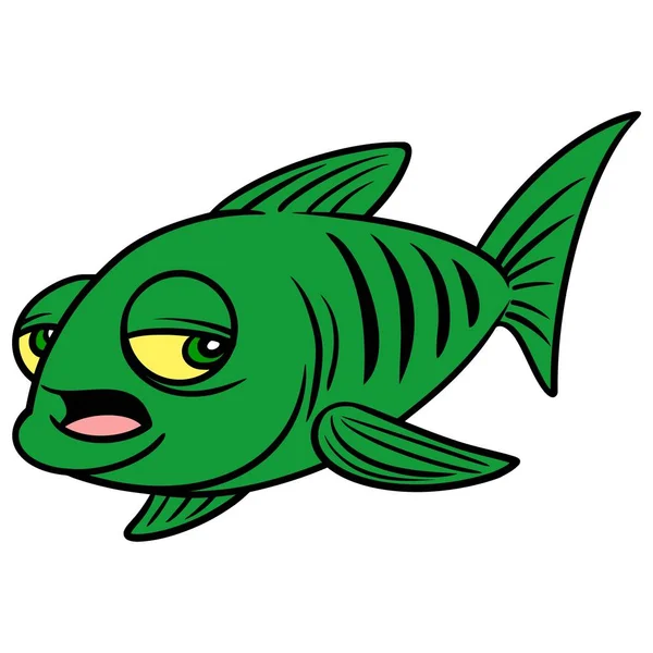 Schläfriger Fisch Eine Zeichentrickillustration Eines Sehr Schläfrigen Fisches — Stockvektor