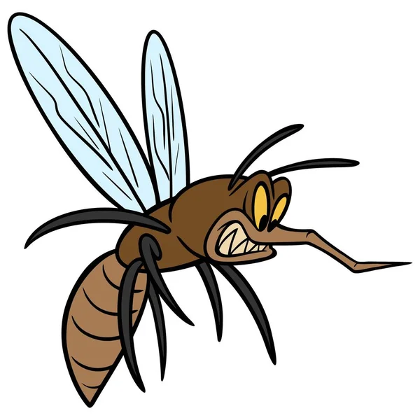 Mosquito Kreslená Ilustrace Rozzlobeného Komára — Stockový vektor