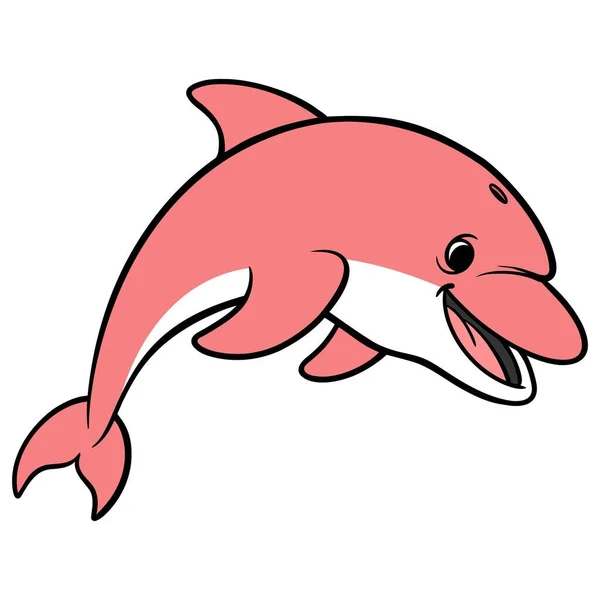 Pink Dolphin Una Ilustración Dibujos Animados Lindo Delfín Rosa Nadando — Vector de stock