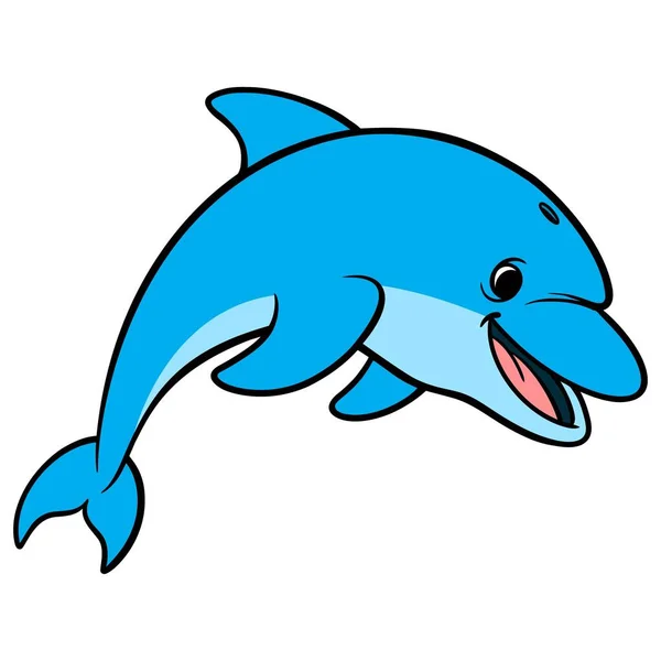 Dolphin Tecknad Illustration Söt Dolphin Simning — Stock vektor