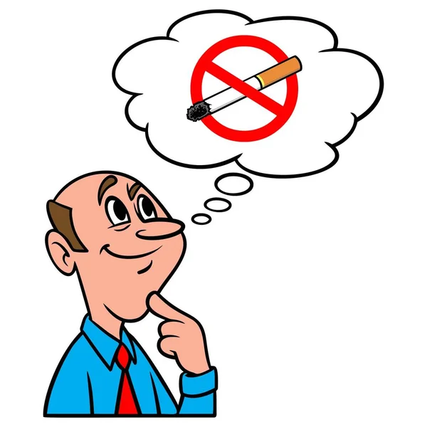 Přemýšlení Ukončení Kouření Kreslená Ilustrace Muže Přemýšlejícího Odvykání Kouření — Stockový vektor