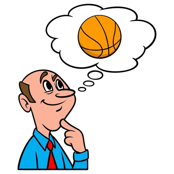 Pensando Baloncesto Una Ilustración Dibujos Animados Hombre Pensando Jugar Baloncesto — Vector de stock