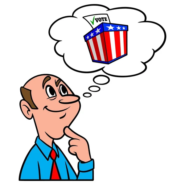 Pensando Votar Una Ilustración Dibujos Animados Hombre Pensando Emitir Voto — Vector de stock