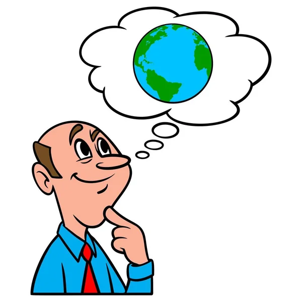 Pensando Cambio Climático Una Ilustración Dibujos Animados Hombre Pensando Los — Vector de stock