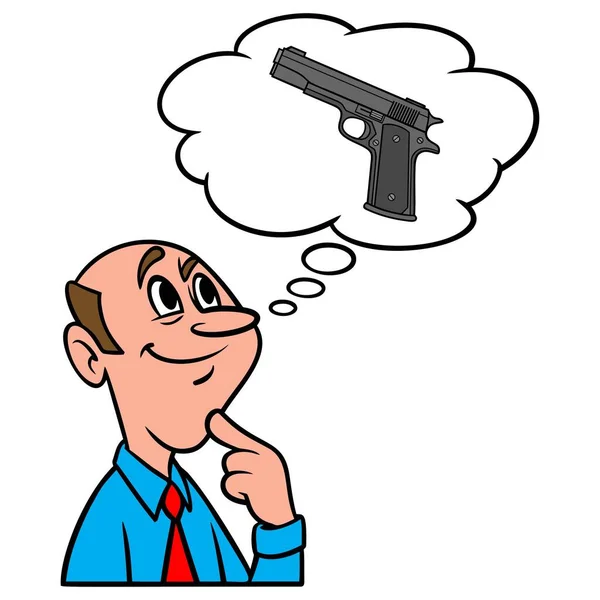 Pensando Una Pistola Cartone Animato Illustrazione Uomo Che Pensa Acquistare — Vettoriale Stock