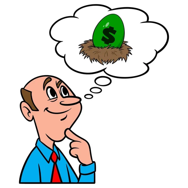 Denken Aan Een Nest Egg Een Cartoon Illustratie Van Een — Stockvector