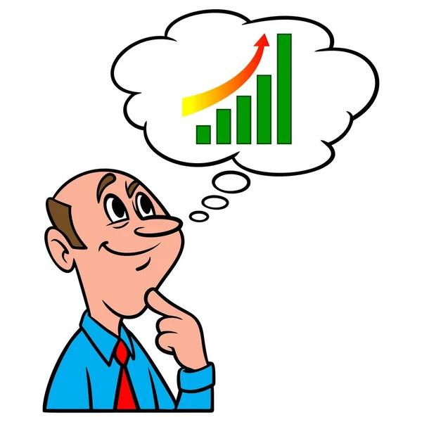 Pensando Ganhos Mercado Ações Uma Ilustração Dos Desenhos Animados Homem — Vetor de Stock