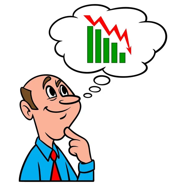 Pensando Sobre Perda Mercado Ações Uma Ilustração Dos Desenhos Animados — Vetor de Stock
