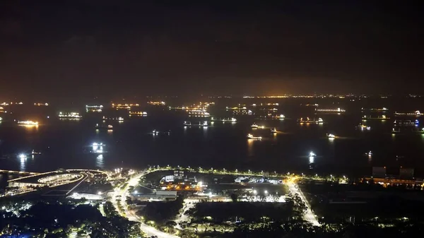 Küste Von Singapore Der Nacht — Stockfoto
