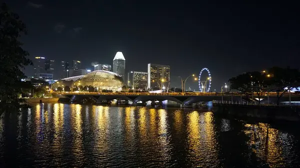 Kolorowe Panoramy Miasta Singapore Nocy — Zdjęcie stockowe