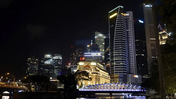 Kolorowe Panoramy Miasta Singapore Nocy — Zdjęcie stockowe