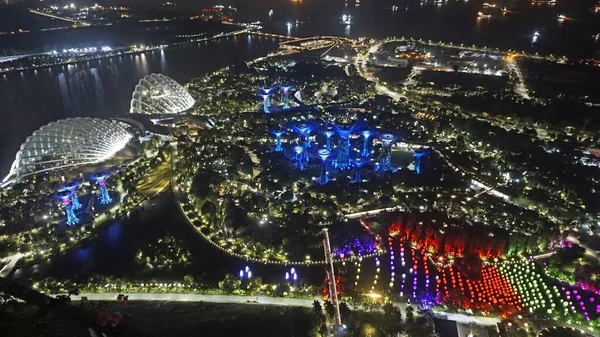 Bunte Skyline Der Stadt Singapore Bei Nacht — Stockfoto