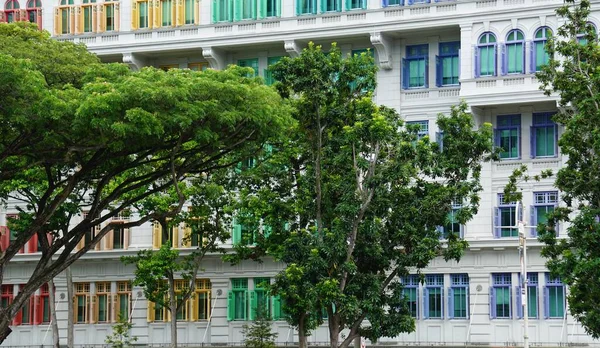 Persianas Velhas Coloridas Janela Madeira Singapore — Fotografia de Stock