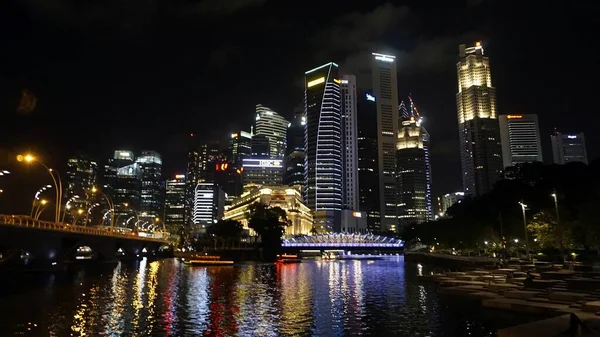 Kolorowe Panoramy Miasta Singapore Nocy — Zdjęcie stockowe