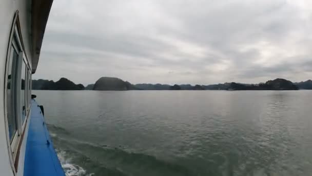 Viaje Barco Través Famosa Bahía Halong Vietnam Día Nublado — Vídeo de stock