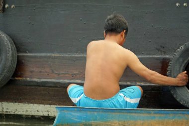 Can tho, vietnam, circa febraury 2020: Hau River şarkısı ile tekne gezisi