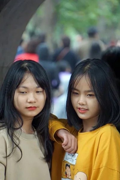 Hanoi Vietnam Januari 2020 Söta Flickor Gör Utomhus Bilder — Stockfoto