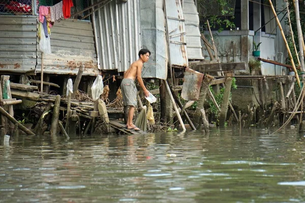 Can Tho Vietnam Circa Febraury 2020 Lokalne Życie Nad Rzeką — Zdjęcie stockowe