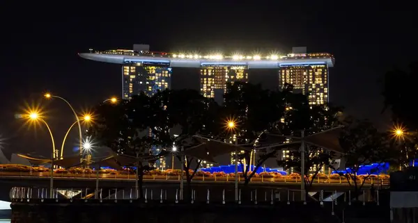 新加坡 2020年3月左右 Marina Bay Sands Hotel Night — 图库照片