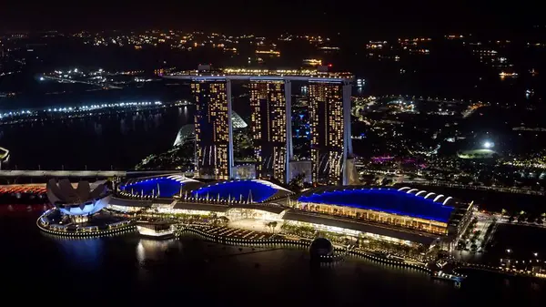 Singapur Około Marca 2020 Marina Bay Sands Hotel Nocy — Zdjęcie stockowe