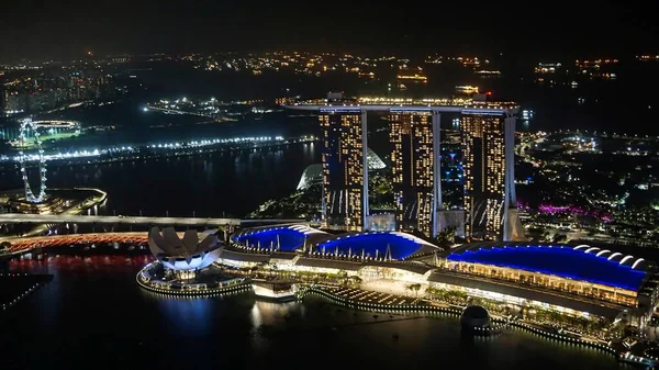 Singapur Około Marca 2020 Marina Bay Sands Hotel Nocy — Zdjęcie stockowe