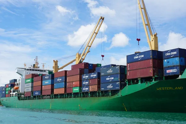 Mahe Seychelles Circa January 2015 Freight Ship Harbor — Stock Photo, Image