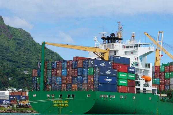 Mahe Seychelles Circa January 2015 Freight Ship Harbor — Stock Photo, Image