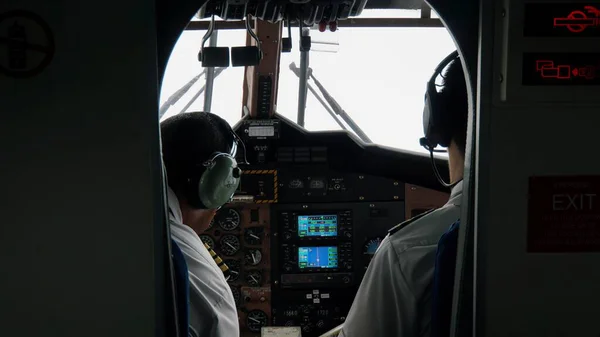 Mahe Sychelles Circa January 2015 View Cockpit Small Passenger Plane — Stock Photo, Image