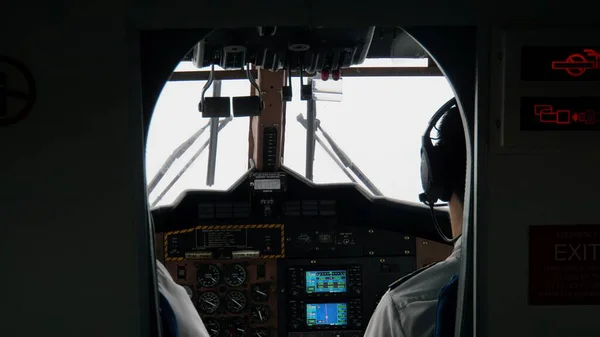 Mahe Sychellen Januar 2015 Blick Ins Cockpit Eines Kleinen Passagierflugzeugs — Stockfoto