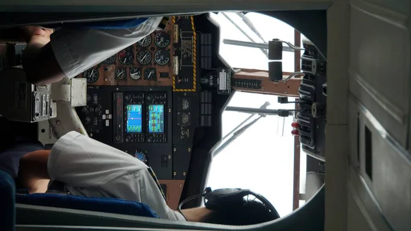 Mahe Sychelles January 2015 View Cockpit Small Passenger Plane — 图库照片