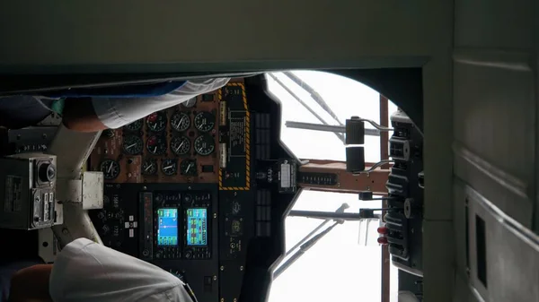 Mahe Sychelles Styczeń 2015 Widok Kokpit Małego Samolotu Pasażerskiego — Zdjęcie stockowe