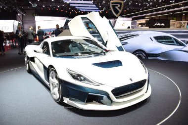 Cenevre, İsviçre - 04 Mart 2019: Rimac C-Two - Cenevre Uluslararası Otomobil Fuarı 2019