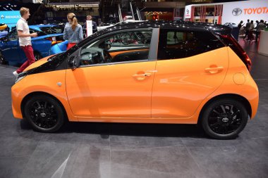 Geneva, Switzerland - March 05, 2019: Toyota Aygo at 89th GIMS