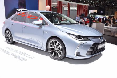 Cenevre, İsviçre - Mart 06, 2019: 89 Gims 'de Toyota Corolla Sedan Hybrid