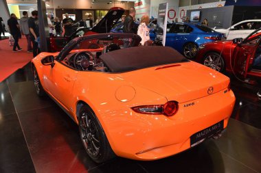 Sofya, Bulgaristan - 15 Ekim 2019: Mazda Mx-5 Sofya Motor Fuarında