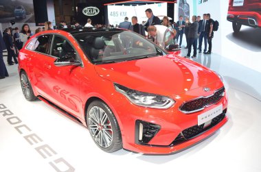 Paris, Fransa - 02 Ekim 2018: Kia Paris Motor Fuarına Devam Et