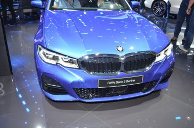Paris, France - October 03, 2018: BMW Serie 3 Berline at Paris Motor Show
