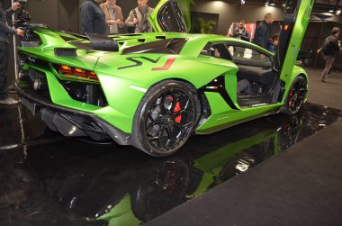 Paris, Fransa - 02 Ekim 2018: Lamborghini Aventador Svj, Paris Motor Fuarı
